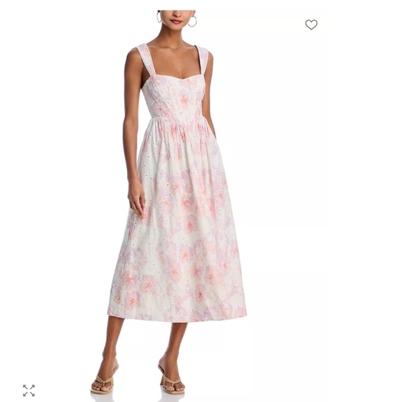 AQUA Eyelet Bustier Midi Dress – XS – White/Pink – NWT - Picture 1 of 4